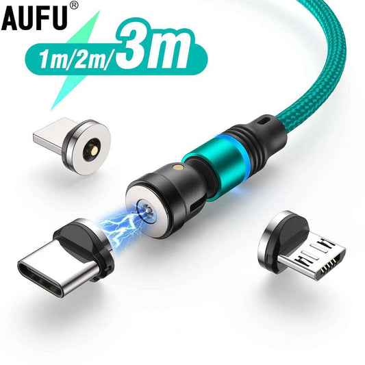 AUFU Magnetic Charging Cable Magnet Charger Micro USB Type C Cord USB Cable For iPhone11 Pro XS Max Xiaomi 540 Degrees Rotate-