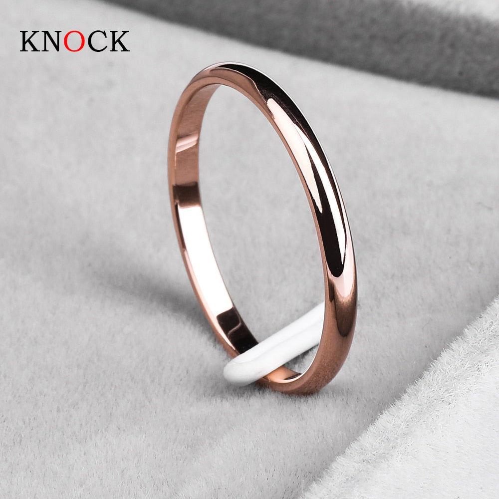 KNOCK Titanium Steel  Rose Gold  Anti allergy Smooth  Simple Wedding Couples Rings Bijouterie for Man or Woman Gift-