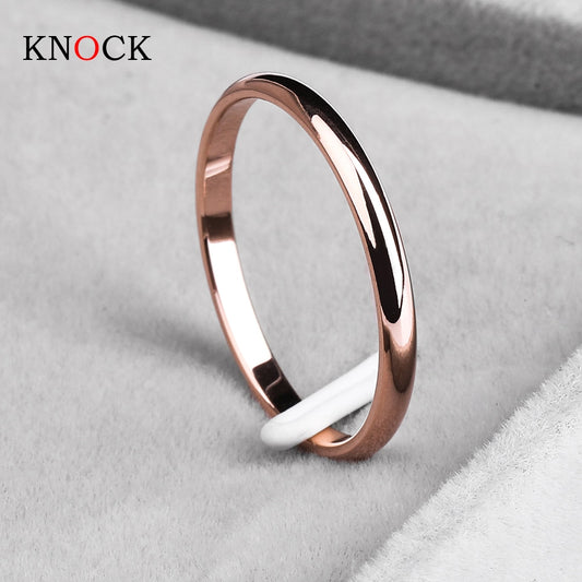 KNOCK Titanium Steel  Rose Gold  Anti allergy Smooth  Simple Wedding Couples Rings Bijouterie for Man or Woman Gift-